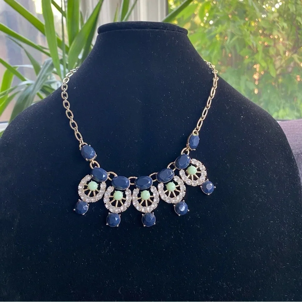 J. Crew Sparkly Statement Bib Necklace in Navy Blue